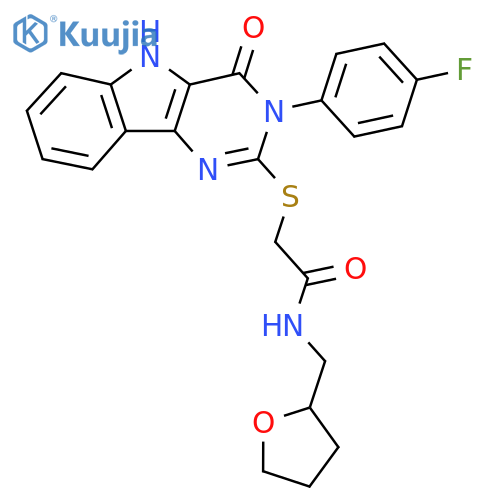 2-{3-(4-fluorophenyl)-4-oxo-3H,4H,5H-pyrimido5,4-bindol-2-ylsulfanyl}-N-(oxolan-2-yl)methylacetamide structure