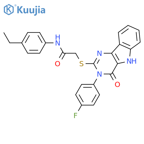 N-(4-ethylphenyl)-2-{3-(4-fluorophenyl)-4-oxo-3H,4H,5H-pyrimido5,4-bindol-2-ylsulfanyl}acetamide structure