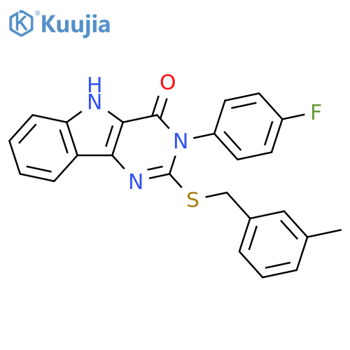 3-(4-fluorophenyl)-2-{(3-methylphenyl)methylsulfanyl}-3H,4H,5H-pyrimido5,4-bindol-4-one structure