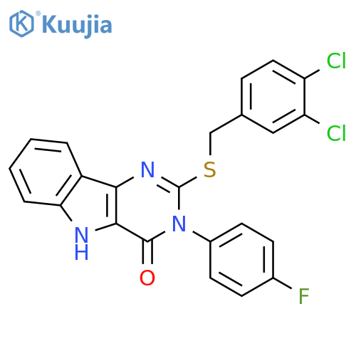 2-{(3,4-dichlorophenyl)methylsulfanyl}-3-(4-fluorophenyl)-3H,4H,5H-pyrimido5,4-bindol-4-one structure
