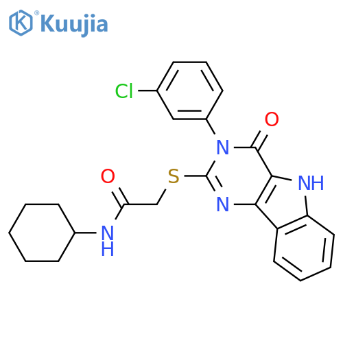 2-{3-(3-chlorophenyl)-4-oxo-3H,4H,5H-pyrimido5,4-bindol-2-ylsulfanyl}-N-cyclohexylacetamide structure