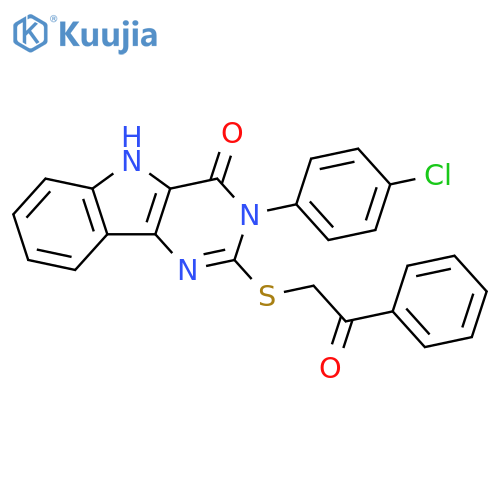 3-(4-chlorophenyl)-2-(2-oxo-2-phenylethyl)sulfanyl-3H,4H,5H-pyrimido5,4-bindol-4-one structure