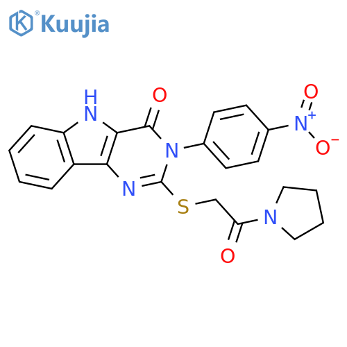 3-(4-nitrophenyl)-2-{2-oxo-2-(pyrrolidin-1-yl)ethylsulfanyl}-3H,4H,5H-pyrimido5,4-bindol-4-one structure
