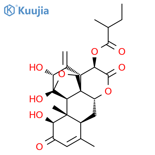 Picrasa-3,13[21]-diene-2,16-dione, 11,20-epoxy-1,11,12-trihydroxy-15-(2-methyl-1-oxobutoxy)- structure