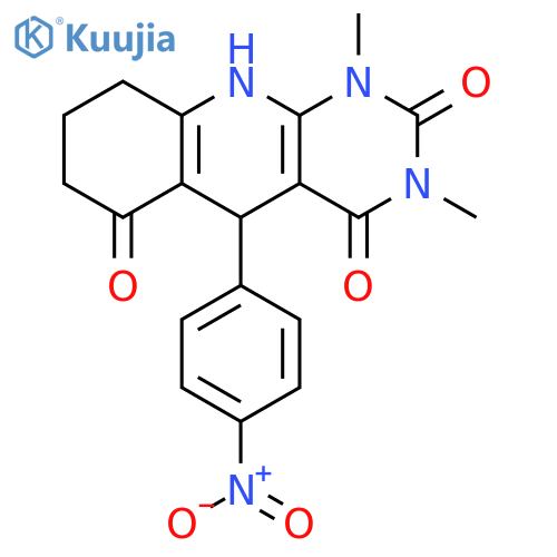 1,3-dimethyl-5-(4-nitrophenyl)-1H,2H,3H,4H,5H,6H,7H,8H,9H,10H-pyrimido4,5-bquinoline-2,4,6-trione structure