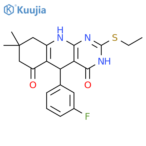 2-(ethylsulfanyl)-5-(3-fluorophenyl)-8,8-dimethyl-3H,4H,5H,6H,7H,8H,9H,10H-pyrimido4,5-bquinoline-4,6-dione structure