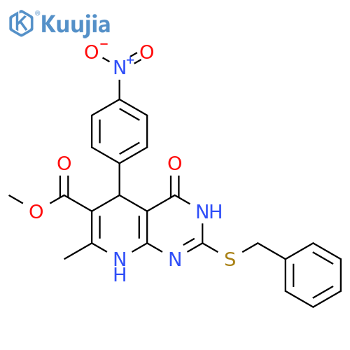 methyl 2-(benzylsulfanyl)-7-methyl-5-(4-nitrophenyl)-4-oxo-3H,4H,5H,8H-pyrido2,3-dpyrimidine-6-carboxylate structure