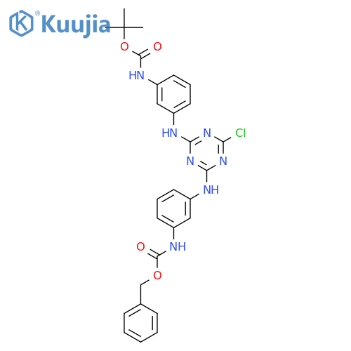 CARBAMIC ACID, [3-[[4-CHLORO-6-[[3-[[(1,1-DIMETHYLETHOXY)CARBONYL]AMINO]PHENYL]AMINO]-1,3,5-TRIAZIN-2-YL]AMINO]PHENYL]-, PHENYLMETHYL ESTER structure