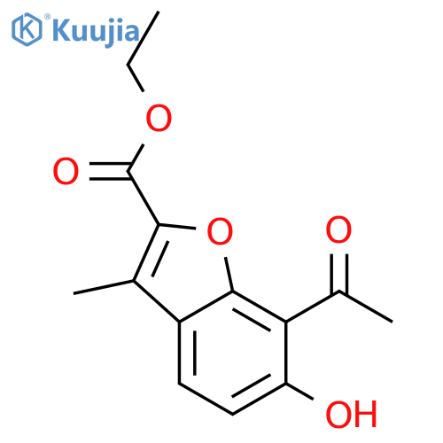 2-Benzofurancarboxylicacid, 7-acetyl-6-hydroxy-3-methyl-, ethyl ester structure