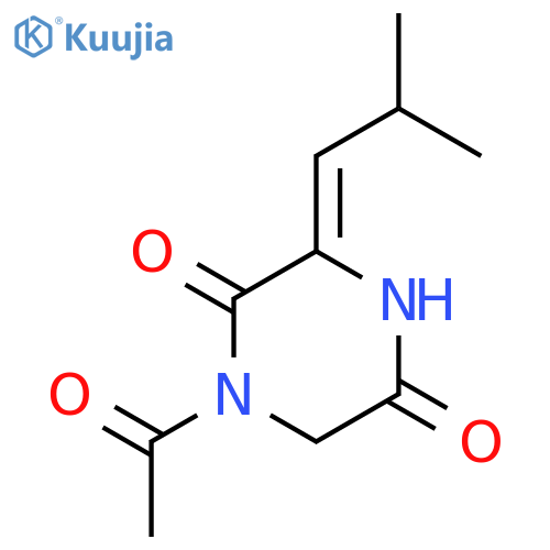 2,5-Piperazinedione, 1-acetyl-3-(2-methylpropylidene)-, (3Z)- structure