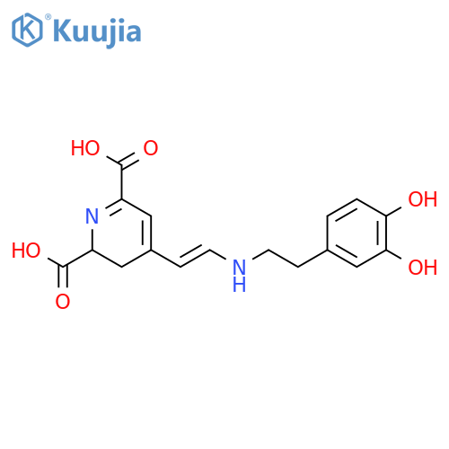 4-[(E)-2-{[2-(3,4-dihydroxyphenyl)ethyl]amino}ethenyl]-2,3-dihydropyridine-2,6-dicarboxylic acid structure