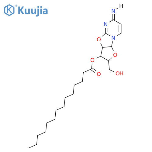Tetradecanoicacid,2,3,3a,9a-tetrahydro-2-(hydroxymethyl)-6-imino-6H-furo[2',3':4,5]oxazolo[3,2-a]pyrimidin-3-ylester, monohydrochloride, [2R-(2a,3b,3ab,9ab)]- (9CI) structure