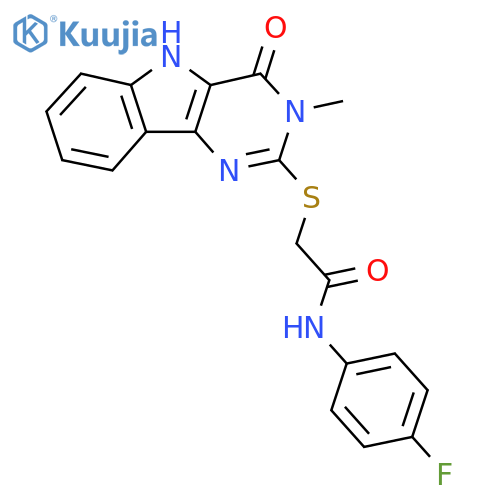 N-(4-fluorophenyl)-2-({3-methyl-4-oxo-3H,4H,5H-pyrimido5,4-bindol-2-yl}sulfanyl)acetamide structure