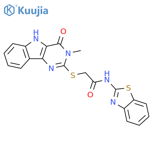 N-(1,3-benzothiazol-2-yl)-2-({3-methyl-4-oxo-3H,4H,5H-pyrimido5,4-bindol-2-yl}sulfanyl)acetamide structure