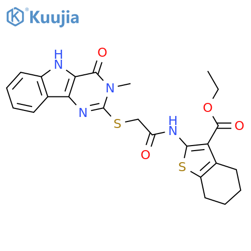 ethyl 2-2-({3-methyl-4-oxo-3H,4H,5H-pyrimido5,4-bindol-2-yl}sulfanyl)acetamido-4,5,6,7-tetrahydro-1-benzothiophene-3-carboxylate structure