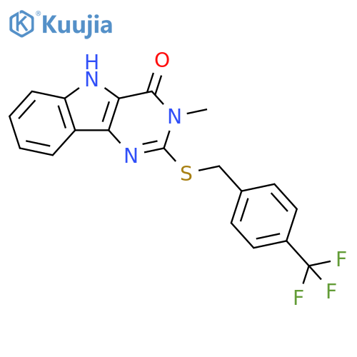 3-methyl-2-({4-(trifluoromethyl)phenylmethyl}sulfanyl)-3H,4H,5H-pyrimido5,4-bindol-4-one structure