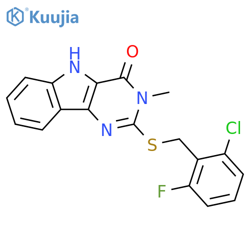 2-{(2-chloro-6-fluorophenyl)methylsulfanyl}-3-methyl-3H,4H,5H-pyrimido5,4-bindol-4-one structure