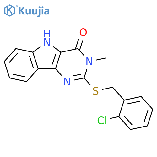 2-{(2-chlorophenyl)methylsulfanyl}-3-methyl-3H,4H,5H-pyrimido5,4-bindol-4-one structure
