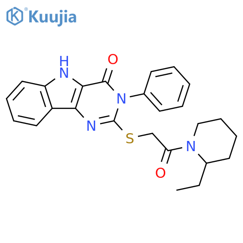 2-{2-(2-ethylpiperidin-1-yl)-2-oxoethylsulfanyl}-3-phenyl-3H,4H,5H-pyrimido5,4-bindol-4-one structure