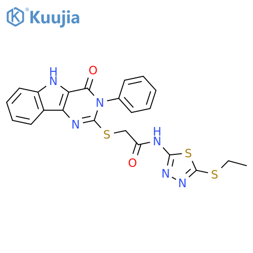 N-5-(ethylsulfanyl)-1,3,4-thiadiazol-2-yl-2-({4-oxo-3-phenyl-3H,4H,5H-pyrimido5,4-bindol-2-yl}sulfanyl)acetamide structure