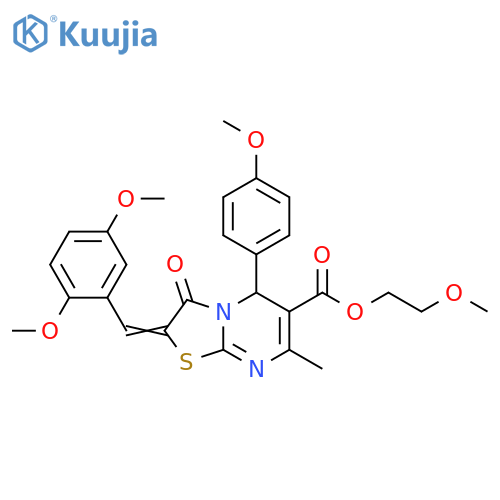 2-methoxyethyl (2Z)-2-(2,5-dimethoxyphenyl)methylidene-5-(4-methoxyphenyl)-7-methyl-3-oxo-2H,3H,5H-1,3thiazolo3,2-apyrimidine-6-carboxylate structure