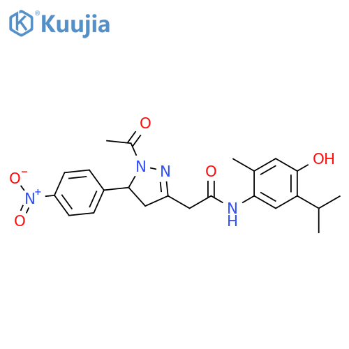 1H-Pyrazole-3-acetamide,1-acetyl-4,5-dihydro-N-[4-hydroxy-2-methyl-5-(1-methylethyl)phenyl]-5-(4-nitrophenyl)- structure