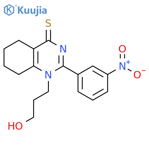 1-(3-hydroxypropyl)-2-(3-nitrophenyl)-1,4,5,6,7,8-hexahydroquinazoline-4-thione structure