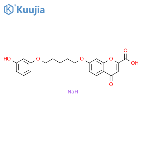 4H-1-Benzopyran-2-carboxylic acid, 7-[[5-(3-hydroxyphenoxy)pentyl]oxy]-4-oxo-, sodium salt (1:1) structure