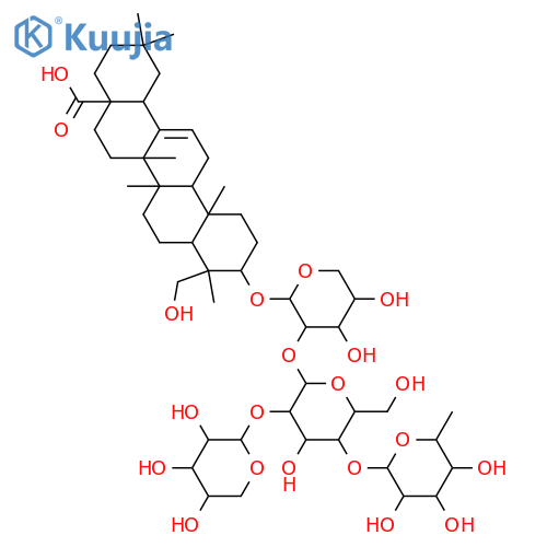 Olean-12-en-28-oic acid, 3-[(O-6-deoxy-α-L-mannopyranosyl-(1→3)-O-6-deoxy-α-L-mannopyranosyl-(1→3)-O-6-deoxy-α-L-mannopyranosyl-(1→4)-O-[β-D-ribopyranosyl-(1→2)]-O-β-D-glucopyranosyl-(1→2)-α-L-arabinopyranosyl)oxy]-23-hydroxy-, (3β,4α)- (9CI) structure