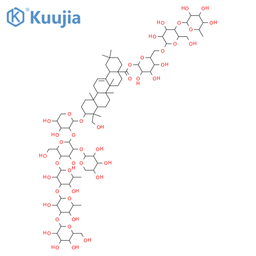 Olean-12-en-28-oic acid, 3-[(O-β-D-glucopyranosyl-(1→3)-O-6-deoxy-α-L-mannopyranosyl-(1→3)-O-6-deoxy-α-L-mannopyranosyl-(1→4)-O-[β-D-ribopyranosyl-(1→2)]-O-β-D-glucopyranosyl-(1→2)-α-L-arabinopyranosyl)oxy]-23-hydroxy-, O-6-deoxy-α-L-mannopyranosyl-(1→4)-O-β-D-glucopyranosyl-(1→6)-β-D-glucopyranosyl... structure