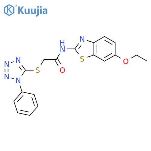 <br>N-(6-ethoxy-1,3-benzothiazol-2-yl)-2-[(1-phenyl-1H-tetrazol-5-yl)sulfanyl]a cetamide structure