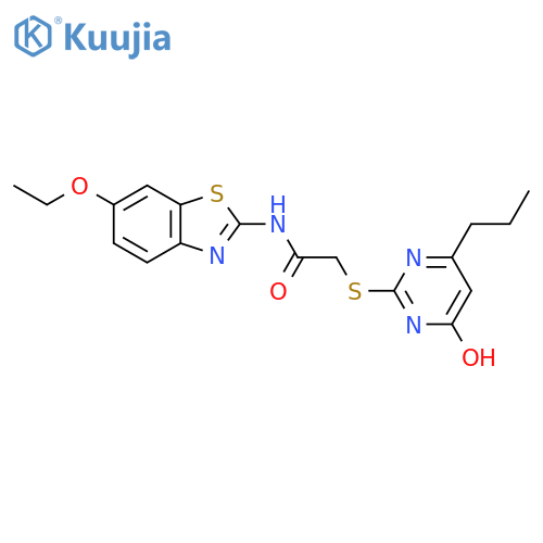 <br>N-(6-ethoxy-1,3-benzothiazol-2-yl)-2-[(4-hydroxy-6-propyl-2-pyrimidinyl)thi o]acetamide structure
