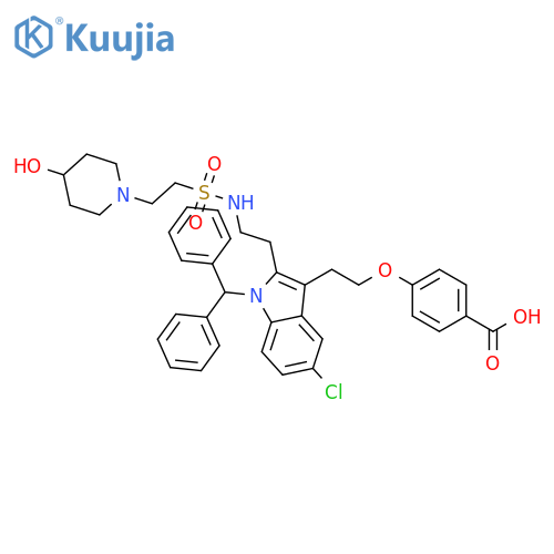 Benzoic acid,4-[2-[5-chloro-1-(diphenylmethyl)-2-[2-[[[2-(4-hydroxy-1-piperidinyl)ethyl]sulfonyl]amino]ethyl]-1H-indol-3-yl]ethoxy]- structure