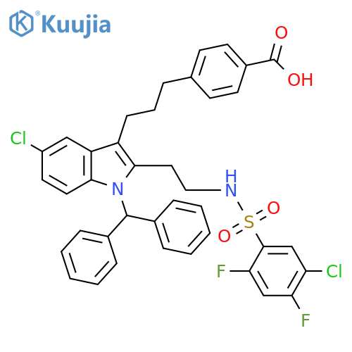 Benzoic acid,4-[3-[5-chloro-2-[2-[[(5-chloro-2,4-difluorophenyl)sulfonyl]amino]ethyl]-1-(diphenylmethyl)-1H-indol-3-yl]propyl]- structure