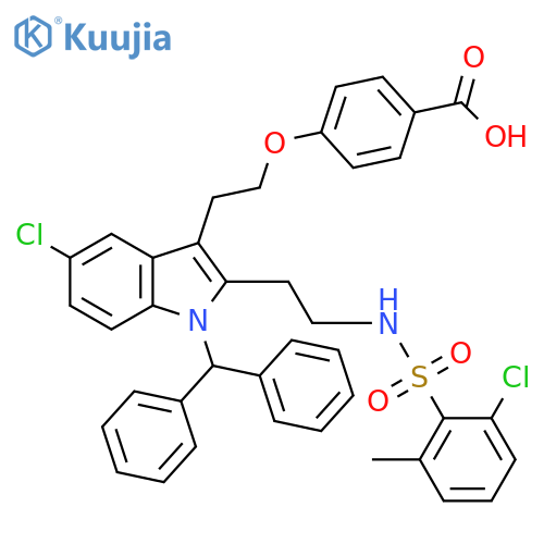 Benzoic acid,4-[2-[5-chloro-2-[2-[[(2-chloro-6-methylphenyl)sulfonyl]amino]ethyl]-1-(diphenylmethyl)-1H-indol-3-yl]ethoxy]- structure