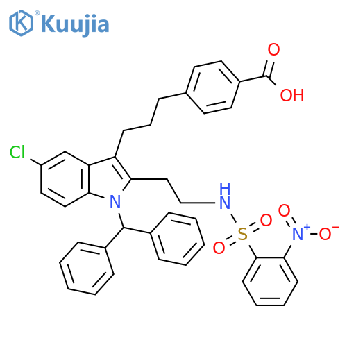 Benzoic acid,4-[3-[5-chloro-1-(diphenylmethyl)-2-[2-[[(2-nitrophenyl)sulfonyl]amino]ethyl]-1H-indol-3-yl]propyl]- structure