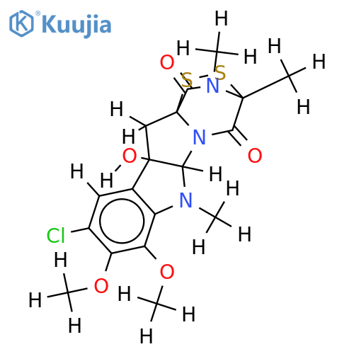 (3R)-9-chloro-10b-hydroxy-7,8-dimethoxy-2,3,6-trimethyl-(5ac,10bc)-2,3,5a,6,10b,11-hexahydro-3,11a-epidisulfano-pyrazino[1',2':1,5]pyrrolo[2,3-b]indole-1,4-dione structure