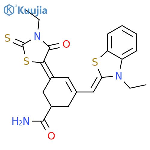 (5e)-5-(3-ethyl-4-oxo-2-thioxo-1,3-thiazolidin-5-ylidene)-3-[(z)-(3-ethyl-1,3-benzothiazol-2(3h)-ylidene)methyl]cyclohex-3-ene-1-carboxamide structure
