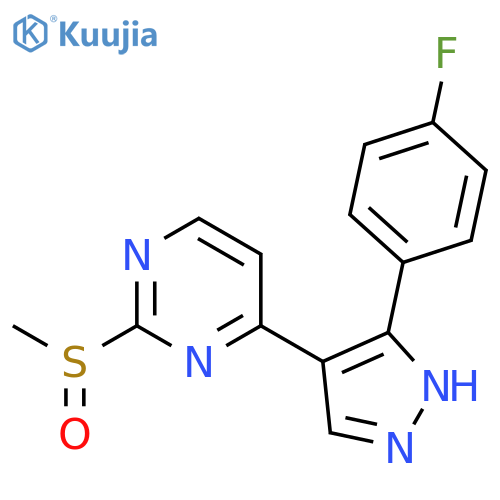 Pyrimidine, 4-[3-(4-fluorophenyl)-1H-pyrazol-4-yl]-2-(methylsulfinyl)- structure