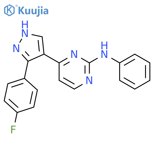 2-Pyrimidinamine, 4-[3-(4-fluorophenyl)-1H-pyrazol-4-yl]-N-phenyl- structure