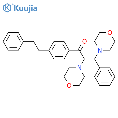 2,3-dimorpholin-4-yl-3-phenyl-1-[4-(2-phenylethyl)phenyl]propan-1-one structure