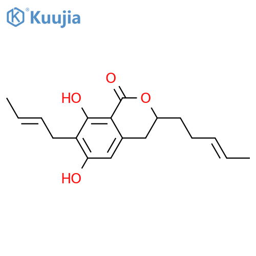 7-(2-Butenyl)-3,4-dihydro-6,8-dihydroxy-3-(3-pentenyl)-1H-2-benzopyran-1-one; (2''E,3R,3'E)-form structure