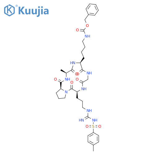 Cyclo[L-alanyl-N6-[(phenylmethoxy)carbonyl]-L-lysylglycyl-N5-[imino[[(4-methylphenyl)sulfonyl]amino]methyl]-L-ornithyl-L-prolyl] structure