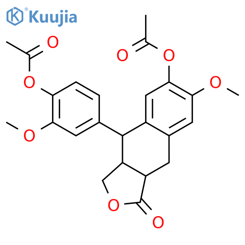 6-acetoxy-4-(4-acetoxy-3-methoxy-phenyl)-7-methoxy-3a,4,9,9a-tetrahydro-3H-naphtho[2,3-c]furan-1-one structure