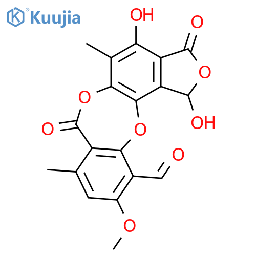 7H-Isobenzofuro[4,5-b][1,4]benzodioxepin-11-carboxaldehyde,1,3-dihydro-1,4-dihydroxy-10-methoxy-5,8-dimethyl-3,7-dioxo- structure