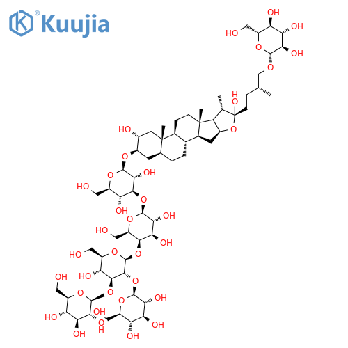 (2alpha,3beta,5alpha,22R,25R)-26-(beta-D-glucopyranosyloxy)-2,22-dihydroxyfurostan-3-yl beta-D-glucopyranosyl-(1->2)-[beta-D-glucopyranosyl-(1->3)]-beta-D-glucopyranosyl-(1->4)-beta-D-galactopyranosyl-(1->3)-beta-D-glucopyranoside structure