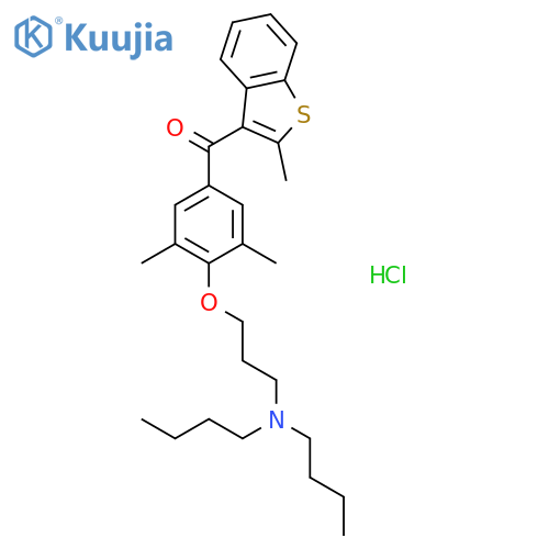 {4-[3-(dibutylamino)propoxy]-3,5-dimethylphenyl}(2-methyl-1-benzothiophen-3-yl)methanone hydrochloride (1:1) structure