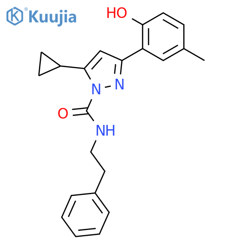 1H-Pyrazole-1-carboxamide,5-cyclopropyl-3-(2-hydroxy-5-methylphenyl)-N-(2-phenylethyl)- structure