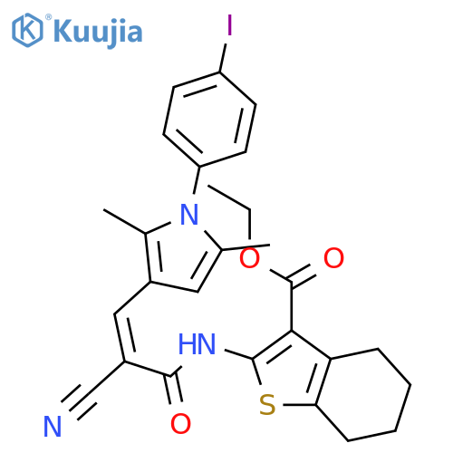 ethyl 2-({2-cyano-3-[1-(4-iodophenyl)-2,5-dimethyl-1H-pyrrol-3-yl]acryloyl}amino)-4,5,6,7-tetrahydro-1-benzothiophene-3-carboxylate structure
