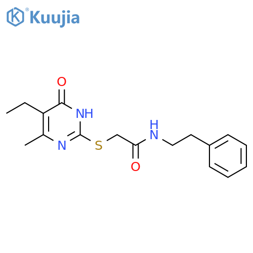 2-(5-ethyl-4-methyl-6-oxo-1,6-dihydropyrimidin-2-yl)sulfanyl-N-(2-phenylethyl)acetamide structure